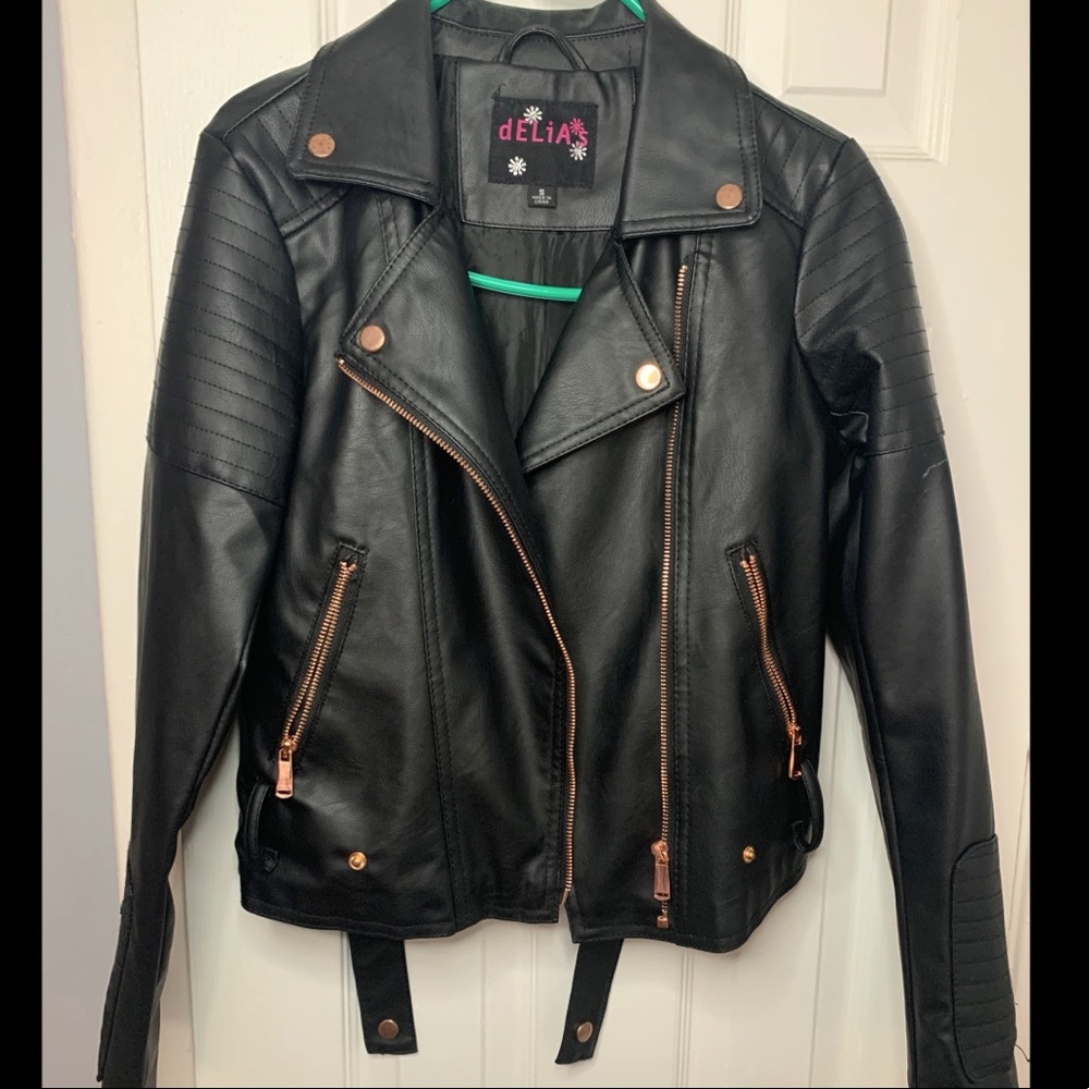 Faux Leather Jacket with Rose Gold Accents